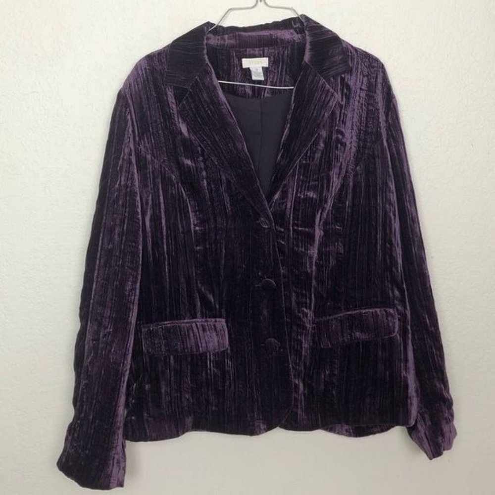 Chico’s Purple Crushed Velvet Long Sleeve Blazer Size 2 (Large)